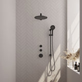 BRAUER Black Carving thermostatische inbouw regendouche SET 20 met 30 cm douchekop en rechte muurarm en 3-standen handdouche en doucheslang en geÃ¯ntegreerde glijstang mat zwart 5-S-116