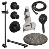 BRAUER Black Carving thermostatische inbouw regendouche SET 20 met 30 cm douchekop en rechte muurarm en 3-standen handdouche en doucheslang en geÃ¯ntegreerde glijstang mat zwart 5-S-116