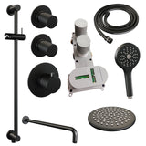 BRAUER Black Carving thermostatische inbouw regendouche SET 21 met 20 cm douchekop en gebogen muurarm en 3-standen handdouche en doucheslang en geÃ¯ntegreerde glijstang mat zwart 5-S-117