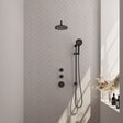 BRAUER Black Carving thermostatische inbouw regendouche SET 21 met 20 cm douchekop en gebogen muurarm en 3-standen handdouche en doucheslang en geÃ¯ntegreerde glijstang mat zwart 5-S-117