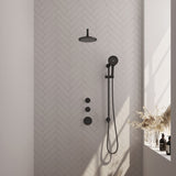BRAUER Black Carving thermostatische inbouw regendouche SET 21 met 20 cm douchekop en gebogen muurarm en 3-standen handdouche en doucheslang en geÃ¯ntegreerde glijstang mat zwart 5-S-117
