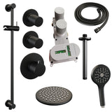 BRAUER Black Carving thermostatische inbouw regendouche SET 23 met 20 cm douchekop en plafondarm en 3-standen handdouche en doucheslang en geÃ¯ntegreerde glijstang mat zwart 5-S-119