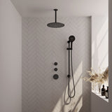 BRAUER Black Carving thermostatische inbouw regendouche SET 24 met 30 cm douchekop en plafondarm en 3-standen handdouche en doucheslang en geÃ¯ntegreerde glijstang mat zwart 5-S-120