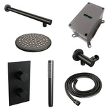 BRAUER Black Carving thermostatische inbouw regendouche 3-weg omstelling SET 25 met 20 cm douchekop en rechte muurarm en staaf handdouche en doucheslang en wandaansluitbocht mat zwart 5-S-121