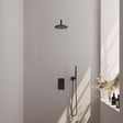 BRAUER Black Carving thermostatische inbouw regendouche 3-weg omstelling SET 27 met 20 cm douchekop en gebogen muurarm en staaf handdouche en doucheslang en wandaansluitbocht mat zwart 5-S-123