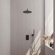 BRAUER Black Carving thermostatische inbouw regendouche 3-weg omstelling SET 28 met 30 cm douchekop en gebogen muurarm en staaf handdouche en doucheslang en wandaansluitbocht mat zwart 5-S-124