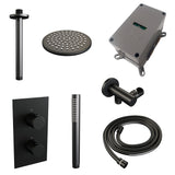BRAUER Black Carving thermostatische inbouw regendouche 3-weg omstelling SET 29 met 20 cm douchekop en plafondarm en staaf handdouche en doucheslang en wandaansluitbocht mat zwart 5-S-125