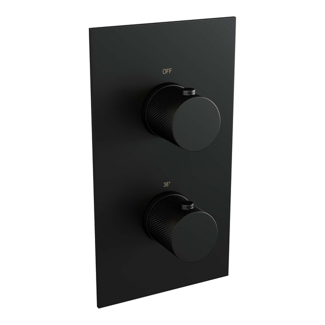 BRAUER Black Carving thermostatische inbouw regendouche 3-weg omstelling SET 29 met 20 cm douchekop en plafondarm en staaf handdouche en doucheslang en wandaansluitbocht mat zwart 5-S-125