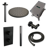 BRAUER Black Carving thermostatische inbouw regendouche 3-weg omstelling SET 30 met 30 cm douchekop en plafondarm en staaf handdouche en doucheslang en wandaansluitbocht mat zwart 5-S-126