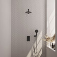 BRAUER Black Carving thermostatische inbouw regendouche 3-weg omstelling SET 31 met 20 cm douchekop en rechte muurarm en 3-standen handdouche en doucheslang en wandaansluitbocht mat zwart 5-S-127