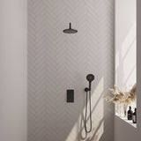 BRAUER Black Carving thermostatische inbouw regendouche 3-weg omstelling SET 33 met 20 cm douchekop en gebogen muurarm en 3-standen handdouche en doucheslang en wandaansluitbocht mat zwart 5-S-129