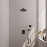 BRAUER Black Carving thermostatische inbouw regendouche 3-weg omstelling SET 34 met 30 cm douchekop en gebogen muurarm en 3-standen handdouche en doucheslang en wandaansluitbocht mat zwart 5-S-130