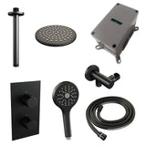 BRAUER Black Carving thermostatische inbouw regendouche 3-weg omstelling SET 35 met 20 cm douchekop en plafondarm en 3-standen handdouche en doucheslang en wandaansluitbocht mat zwart 5-S-131