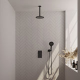 BRAUER Black Carving thermostatische inbouw regendouche 3-weg omstelling SET 35 met 20 cm douchekop en plafondarm en 3-standen handdouche en doucheslang en wandaansluitbocht mat zwart 5-S-131