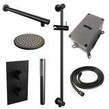 BRAUER Black Carving thermostatische inbouw regendouche 3-weg omstelling SET 37 met 20 cm douchekop en rechte muurarm en staaf handdouche en doucheslang en geÃ¯ntegreerde glijstang mat zwart 5-S-133