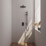 BRAUER Black Carving thermostatische inbouw regendouche 3-weg omstelling SET 38 met 30 cm douchekop en rechte muurarm en staaf handdouche en doucheslang en geÃ¯ntegreerde glijstang mat zwart 5-S-134