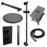 BRAUER Black Carving thermostatische inbouw regendouche 3-weg omstelling SET 38 met 30 cm douchekop en rechte muurarm en staaf handdouche en doucheslang en geÃ¯ntegreerde glijstang mat zwart 5-S-134