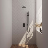 BRAUER Black Carving thermostatische inbouw regendouche 3-weg omstelling SET 39 met 20 cm douchekop en gebogen muurarm en staaf handdouche en doucheslang en geÃ¯ntegreerde glijstang mat zwart 5-S-135