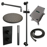 BRAUER Black Carving thermostatische inbouw regendouche 3-weg omstelling SET 40 met 30 cm douchekop en gebogen muurarm en staaf handdouche en doucheslang en geÃ¯ntegreerde glijstang mat zwart 5-S-136