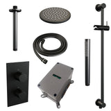 BRAUER Black Carving thermostatische inbouw regendouche 3-weg omstelling SET 41 met 20 cm douchekop en plafondarm en staaf handdouche en doucheslang en geÃ¯ntegreerde glijstang mat zwart 5-S-137