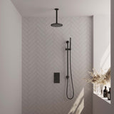 BRAUER Black Carving thermostatische inbouw regendouche 3-weg omstelling SET 41 met 20 cm douchekop en plafondarm en staaf handdouche en doucheslang en geÃ¯ntegreerde glijstang mat zwart 5-S-137