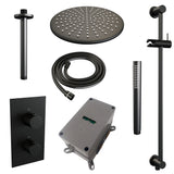 BRAUER Black Carving thermostatische inbouw regendouche 3-weg omstelling SET 42 met 30 cm douchekop en plafondarm en staaf handdouche en doucheslang en geÃ¯ntegreerde glijstang mat zwart 5-S-138