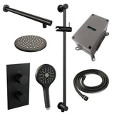 BRAUER Black Carving thermostatische inbouw regendouche 3-weg omstelling SET 43 met 20 cm douchekop en rechte muurarm en 3-standen handdouche en doucheslang en geÃ¯ntegreerde glijstang mat zwart 5-S-139