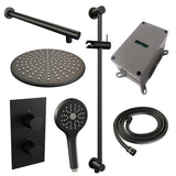 BRAUER Black Carving thermostatische inbouw regendouche 3-weg omstelling SET 44 met 30 cm douchekop en rechte muurarm en 3-standen handdouche en doucheslang en geÃ¯ntegreerde glijstang mat zwart 5-S-140