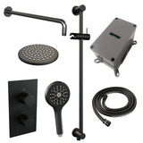 BRAUER Black Carving thermostatische inbouw regendouche 3-weg omstelling SET 45 met 20 cm douchekop en gebogen muurarm en 3-standen handdouche en doucheslang en geÃ¯ntegreerde glijstang mat zwart 5-S-141
