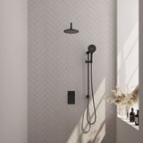 BRAUER Black Carving thermostatische inbouw regendouche 3-weg omstelling SET 45 met 20 cm douchekop en gebogen muurarm en 3-standen handdouche en doucheslang en geÃ¯ntegreerde glijstang mat zwart 5-S-141