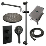 BRAUER Black Carving thermostatische inbouw regendouche 3-weg omstelling SET 46 met 30 cm douchekop en gebogen muurarm en 3-standen handdouche en doucheslang en geÃ¯ntegreerde glijstang mat zwart 5-S-142