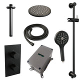 BRAUER Black Carving thermostatische inbouw regendouche 3-weg omstelling SET 47 met 20 cm douchekop en plafondarm en 3-standen handdouche en doucheslang en geÃ¯ntegreerde glijstang mat zwart 5-S-143