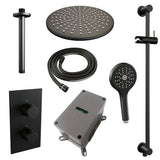 BRAUER Black Carving thermostatische inbouw regendouche 3-weg omstelling SET 48 met 30 cm douchekop en plafondarm en 3-standen handdouche en doucheslang en geÃ¯ntegreerde glijstang mat zwart 5-S-144
