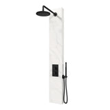 BRAUER Black Edition thermostatisch douchepaneel 2-weg omstelling calacatta gold SET 01 met 20 cm douchekop en gebogen muurarm en staaf handdouche en wandaansluitbocht en doucheslang mat zwart