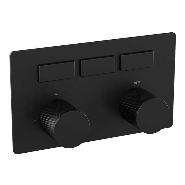 BRAUER Black Carving 3-weg inbouwthermostaat met drukknoppen met in- en afbouwdelen mat zwart 5-S-158