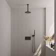 BRAUER Black Edition thermostatische inbouw regendouche met drukknoppen SET 53 met 20 cm douchekop en plafondarm en staaf handdouche en doucheslang en wandaansluitbocht mat zwart