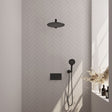 BRAUER Black Edition thermostatische inbouw regendouche met drukknoppen SET 56 met 30 cm douchekop en rechte muurarm en 3-standen handdouche en doucheslang en wandaansluitbocht mat zwart