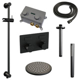 BRAUER Black Edition thermostatische inbouw regendouche met drukknoppen SET 65 met 20 cm douchekop en plafondarm en staaf handdouche en doucheslang en geÃ¯ntegreerde glijstang mat zwart 5-S-176
