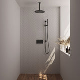 BRAUER Black Edition thermostatische inbouw regendouche met drukknoppen SET 66 met 30 cm douchekop en plafondarm en staaf handdouche en doucheslang en geÃ¯ntegreerde glijstang mat zwart 5-S-177