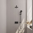 BRAUER Black Edition thermostatische inbouw regendouche met drukknoppen SET 67 met 20 cm douchekop en rechte muurarm en 3-standen handdouche en doucheslang en geÃ¯ntegreerde glijstang mat zwart 5-S-178
