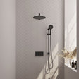 BRAUER Black Edition thermostatische inbouw regendouche met drukknoppen SET 68 met 30 cm douchekop en rechte muurarm en 3-standen handdouche en doucheslang en geÃ¯ntegreerde glijstang mat zwart 5-S-179