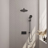BRAUER Black Edition thermostatische inbouw regendouche met drukknoppen SET 68 met 30 cm douchekop en rechte muurarm en 3-standen handdouche en doucheslang en geÃ¯ntegreerde glijstang mat zwart 5-S-179