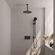 BRAUER Black Edition thermostatische inbouw regendouche met drukknoppen SET 72 met 30 cm douchekop en plafondarm en 3-standen handdouche en doucheslang en geÃ¯ntegreerde glijstang mat zwart 5-S-183