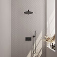 BRAUER Black Carving thermostatische inbouw regendouche met drukknoppen SET 50 met 30 cm douchekop en rechte muurarm en staaf handdouche en doucheslang en wandaansluitbocht mat zwart 5-S-185