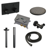 BRAUER Black Carving thermostatische inbouw regendouche met drukknoppen SET 53 met 20 cm douchekop en plafondarm en staaf handdouche en doucheslang en wandaansluitbocht mat zwart 5-S-188