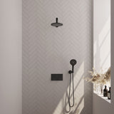BRAUER Black Carving thermostatische inbouw regendouche met drukknoppen SET 55 met 20 cm douchekop en rechte muurarm en 3-standen handdouche en doucheslang en wandaansluitbocht mat zwart 5-S-190