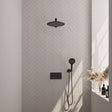 BRAUER Black Carving thermostatische inbouw regendouche met drukknoppen SET 56 met 30 cm douchekop en rechte muurarm en 3-standen handdouche en doucheslang en wandaansluitbocht mat zwart 5-S-191