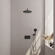 BRAUER Black Carving thermostatische inbouw regendouche met drukknoppen SET 58 met 30 cm douchekop en gebogen muurarm en 3-standen handdouche en doucheslang en wandaansluitbocht mat zwart 5-S-193