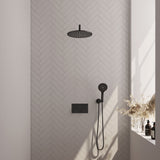 BRAUER Black Carving thermostatische inbouw regendouche met drukknoppen SET 58 met 30 cm douchekop en gebogen muurarm en 3-standen handdouche en doucheslang en wandaansluitbocht mat zwart 5-S-193