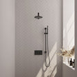 BRAUER Black Carving thermostatische inbouw regendouche met drukknoppen SET 61 met 20 cm douchekop en rechte muurarm en staaf handdouche en doucheslang en geÃ¯ntegreerde glijstang mat zwart 5-S-196